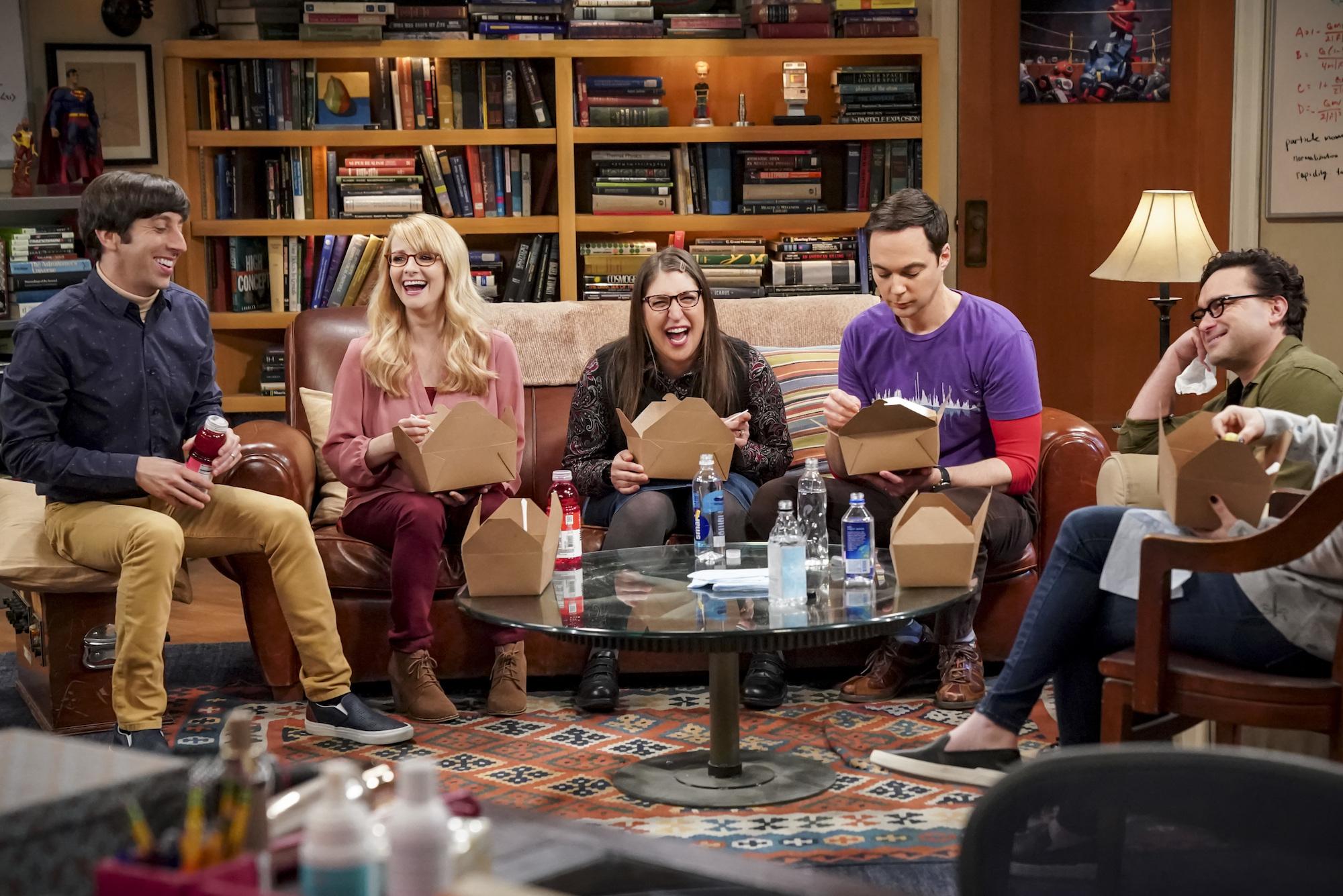 The Big Bang Theory cast eats takeout on the sofa